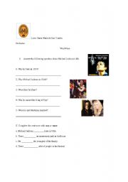 English worksheet: michael jackson 