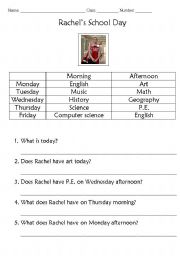 English Worksheet: School Schedule Worksheet 