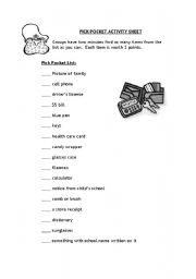 English Worksheet: ESL Pick Pocket Warm Up Game