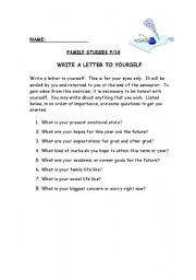 English Worksheet: Write a letter to yourself