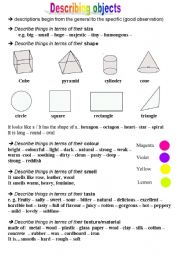 English Worksheet: describing objects