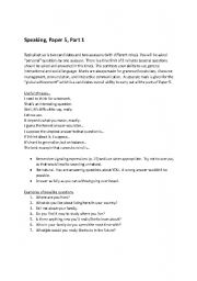 English worksheet: FCE Paper 5 Part 1 (speaking) summary