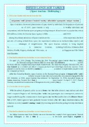 English Worksheet: MIXED LANGUAGE TASKS 2 ( SPACE TOURISM / HOLIDAYING ) 