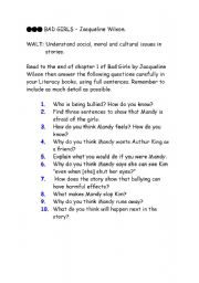 English worksheet: Bad Girls comprehension questions