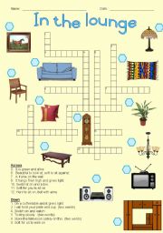 English Worksheet: In the lounge - Crossword puzzle