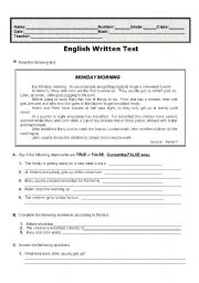 English Worksheet: Test on daily routine