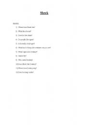 English Worksheet: Shrek 1 movie worksheet