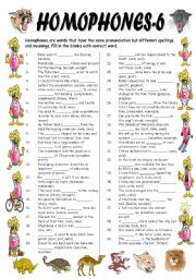 English Worksheet: Homophones-6 (Editable with Answer Key)