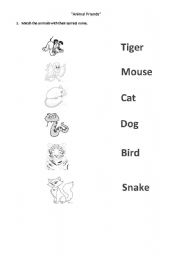 English Worksheet: animal friends