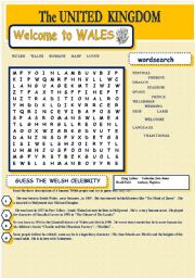 English Worksheet: UNITED KINGDOM - Welcome to Wales - wordsearch