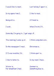 English worksheet: Sentences starters