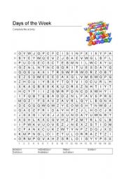 English Worksheet: days of the week word search