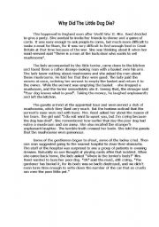 English Worksheet: Why did the little dog die?