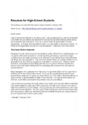 English Worksheet: Resumes for ESL High School Students