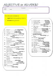 English Worksheet: adjective or adverb?