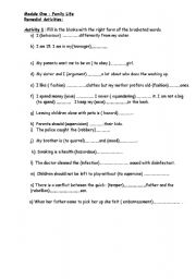 English Worksheet: Module 1: Family life (Remedial Work) 