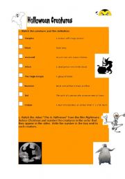 English worksheet: Halloween Creatures