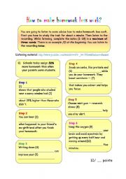 English Worksheet: Listening (3) How to make homework less work?