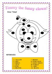 English Worksheet: Timmy the funny clown! Colour Activity!