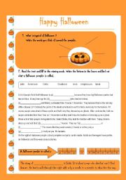 English Worksheet: Halloween origins/elementary 