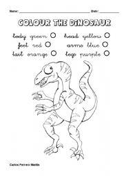 English Worksheet: Colour the Dinosaur
