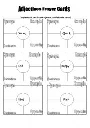 English Worksheet: Adjectives Frayer Cards