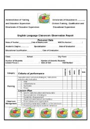 English Worksheet: English Language Classroom Observation Report