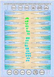 English Worksheet: Present Simple / Continuous + 2 ADVERBS BACKGAMMON GAME + 15 GAMES + 1 SPINNER + poster ((10 PAGES)) + BW