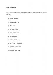 English worksheet: Anagram exercise