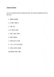 English Worksheet: Anagram exercise