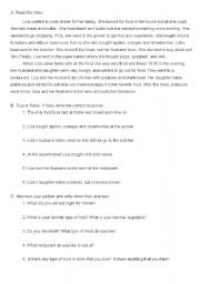 English Worksheet: Lisas Day: Food and Shopping in the Past Simple