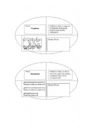 English Worksheet: Concept Wheel: Polyphony vs Homophony