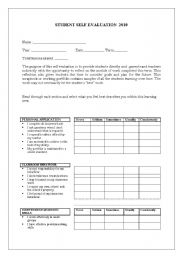 English Worksheet: Student Self Evaluation