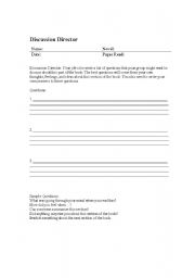 English worksheet: Literature Circles Role - Discussion Director