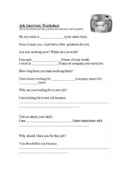 English Worksheet: Job Interview