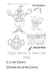 English Worksheet: C is for clown