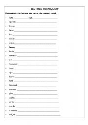 English worksheet: CLOTHES VOCABULARY