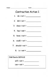 English worksheet: Contraction Action