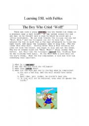 English Worksheet: Teaching with Fables: The Boy Who Cried Wolf