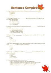 English Worksheet: Sentence Completion Exercise (Part 2)