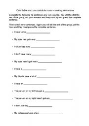 English Worksheet: Countable and uncountable nouns activity
