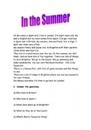 English worksheet: IN THE SUMMER