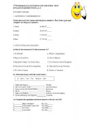 English worksheet: REVISION FOR A TEST 