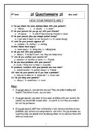 English Worksheet: quetionnaire