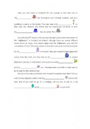 English worksheet: Story of kilt & clothes 