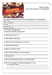 English Worksheet:  Alvin and the Chipmunks: The Squeakquel