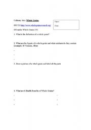 English worksheet: WHole Grains INternet Activity