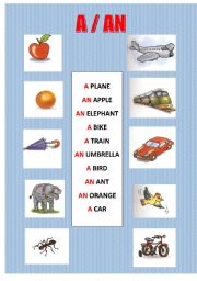 English worksheet: A - AN