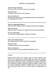 English Worksheet: WRITING A PARAGRAPH