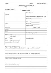 English Worksheet: A Midsummer Nights Dream